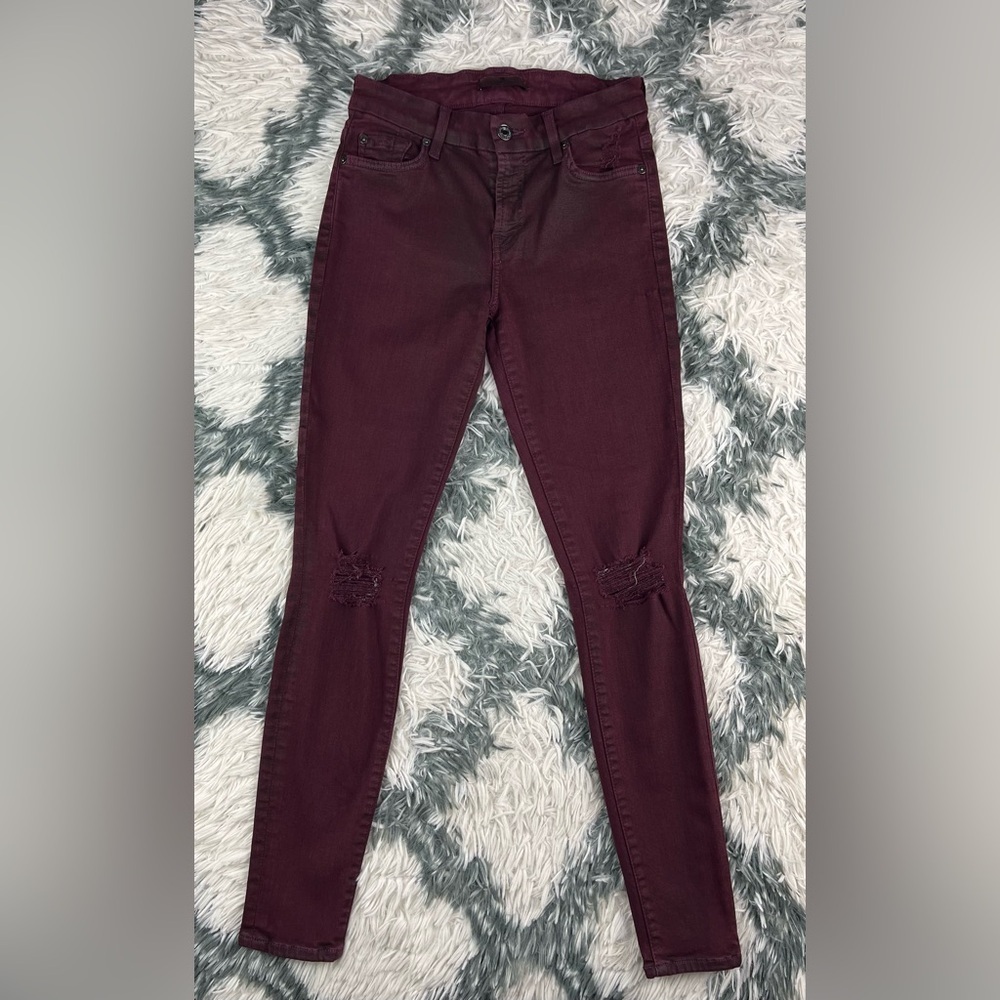 7 For All Mankind Women's Ankle Skinny Jeans in Plum Coated Denim Size 26